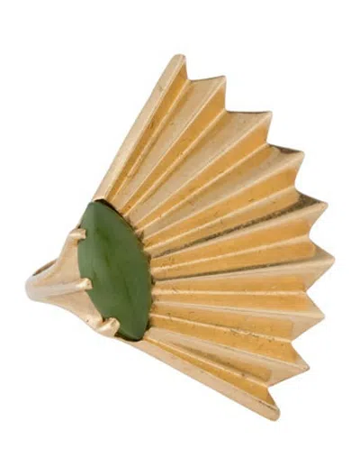 Pre-owned Erte 14k Nephrite Fan Cocktail Ring In Multicolor