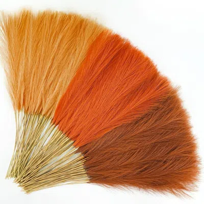Eruule 150pcs Orange Pampas Grass, 21.6in Fluffy Faux Colored Pompas Grass Short Artificial Orange Pampas S