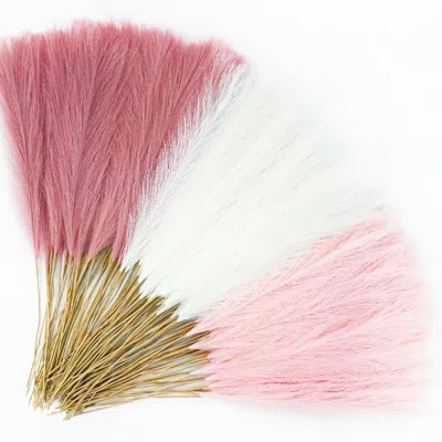 Eruule 150pcs Pink Faux Pampas Grass, 21.6in Fluffy Artificial Colored Pompas Grass Short Blush Fake Pampas