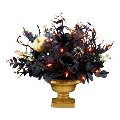 Eruule 16inch Artificial Chic Eek Black And Gold Halloween Centerpiece, 35 Orange Led Lights