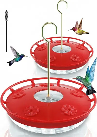 Eruule 2 Pack 16 oz Plastic Disc Hummingbird Feeders For Outdoors Hanging, Leak-resistant Nectar Feeder Wit