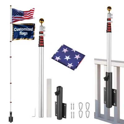 Eruule 20-ft Telescoping Flag Pole Silver With Dock Deck Side Mount