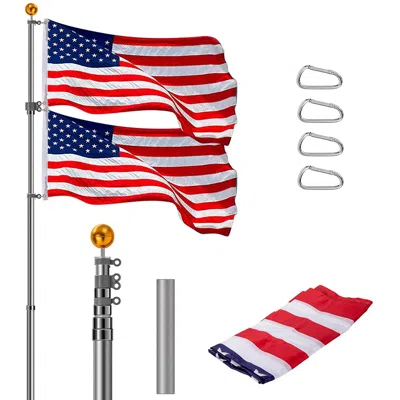Eruule 25ft Telescoping Flag Pole With 3x5 Polyester American Flag And Golden Ball