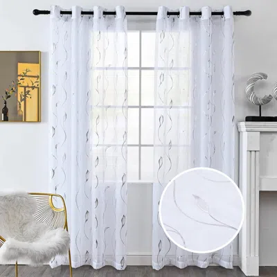 Eruule 2pcs White Sheer Curtains Gold Foil Marble Print Rod Pocket Window Curtains, 52" W X 84" L