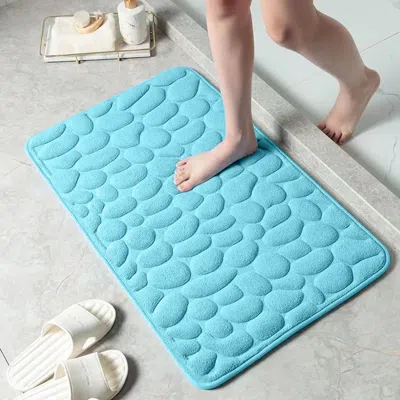 Eruule 3d Embossed Pebble Bathroom Absorbent Floor Mat, Thickened Coral Fleece Anti Slip Door Mat, Bathroom