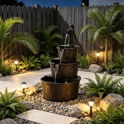 Eruule 3-tier Outdoor Barrel Waterfall Fountain With Electric Pump For Garden Decorative Spillway Spout Wat