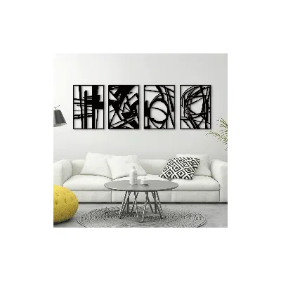 Eruule 4 Pack Black Abstract Metal Wall Art, Minimalist Décor Single Line Art Wall Décor, 3d Textured Metal