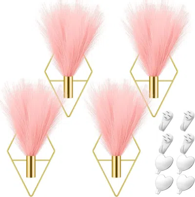 Eruule 4 Sets Boho Gold Wall Decor Metal Wall Art Hanging Planters With Artificial Pampas Display Art Moder