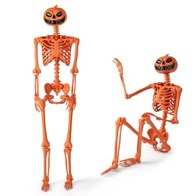 Eruule 5.2 Ft Orange Life-size Poseable Halloween Skeleton With Pumpkin Head And Movable Joints - Gallery V