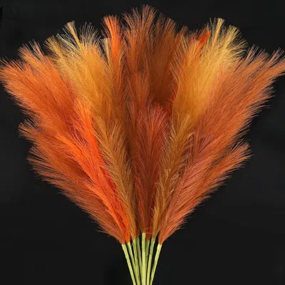 Eruule 8 Pcs Orange Faux Pampas Grass Decor 35' Fluffy Fall Artificial Colored Pampas Grass Large Fake Pomp