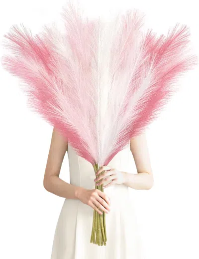 Eruule 8 Pcs Pink Faux Pampas Grass Decor 35' Fluffy Tall Artificial Colored Pampas Grass Large Fake Pompou