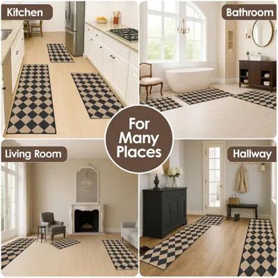 Eruule Black Checkerboard Kitchen Rugs Sets Of 3, Non Slip Washable Farmhouse Kitchen Mats For Floor, Grape