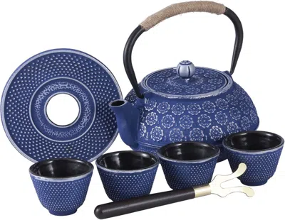 Eruule Blue Floral Cast Iron Teapot Set Japanese Style Tea Kettle With 4 Cups, Stainless Steel Infuser For 