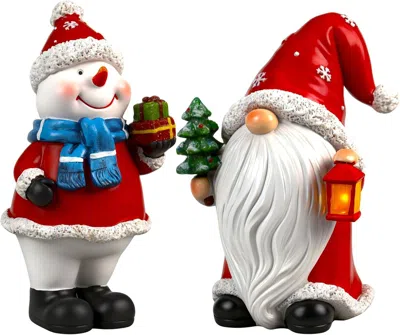 Eruule Christmas Gnome Figurines 2 Pcs Xmas Snowman Decoration Indoor Resin Collectible Statue Cute Holiday