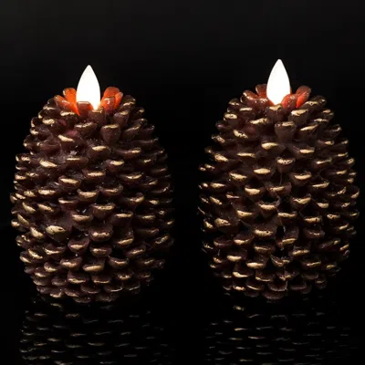 Eruule Flameless Candles With Timer, Battery Operated Flickering Wick Real Wax Pine Cone Candles For Holida