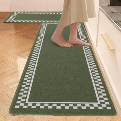 Eruule Green Kitchen Rugs Sets Of 2 Farmhouse Non Slip Anti Fatigue Standing Mat Waterproof Cushioned Rug F