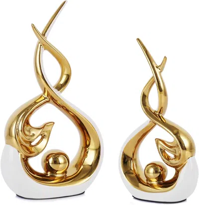 Eruule Home Decor Modern Abstract Art Ceramic Statue - 2 Pcs White And Gold Sculptures, Mid Century Modern 