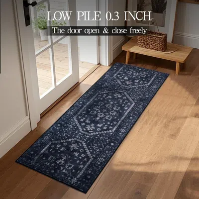 Eruule Kitchen Rug Sets Of 3, Navy Boho Washable Non Slip Kitchen Mats For Floor Soft Runner Throw Rugs For