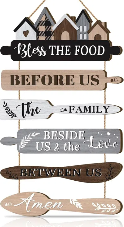Eruule Kitchen Wall Sign,funny Kitchen Rules Wall Decor,rustic Bless The Food Wall Decoration Food Door Sig