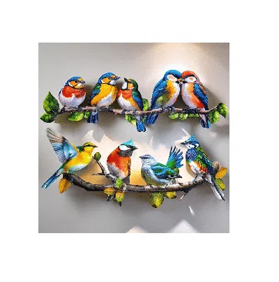 Eruule New Metal Birds Outdoor Wall Art Decor, Vivid Bird On Branch Hanging Leaves Metal Hummingbird Decor 