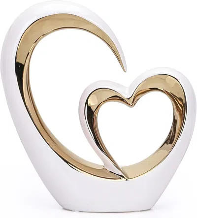 Eruule Porcelain Double Heart Decor,white And Gold Sculpture Home Decor For Living Room Entryway Coffee Din