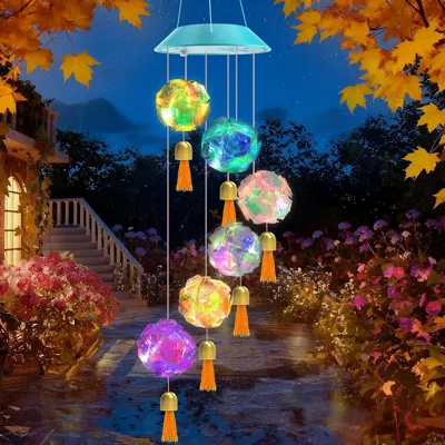 Eruule Solar Wind Chime, Color Changing Hydrangea Ball Wind Chimes Led Decorative Mobile Waterproof Outdoor