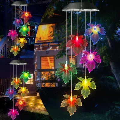 Eruule Solar Wind Chimes, Color Changing Maple Leaf Wind Chime, Led Mobile Wind Chimes, Waterproof Outdoor 