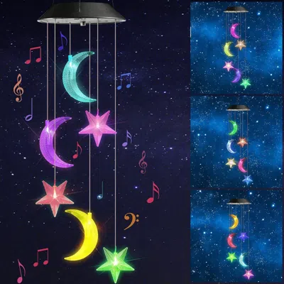 Eruule Solar Wind Chimes, Color Changing Wind Chimes Moon And Star, Led Decorative Mobile, Gift For Mom Gra