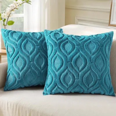Eruule Summer Throw Pillow Covers 18x18 Inch Set Of 2, Soft Plush Faux Wool Teal Solid Couch Pillow Covers,