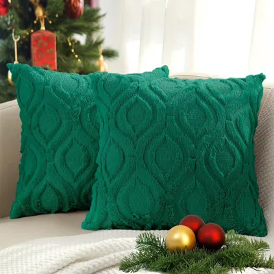 Eruule Throw Pillow Covers 18x18 Inch Set Of 2, Soft Plush Faux Wool Green Solid Couch Pillow Covers, Accen