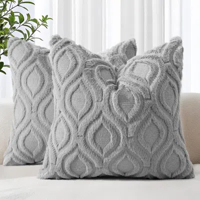 Eruule Throw Pillow Covers 18x18 Inch Set Of 2, Soft Plush Faux Wool Grey Solid Couch Pillow Covers, Accent