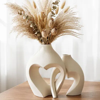 Eruule White Vases For Decor, Heart Shaped Ceramic Vase Set Of 2, Nordic Heart Shaped Vases, Minimalist Dec
