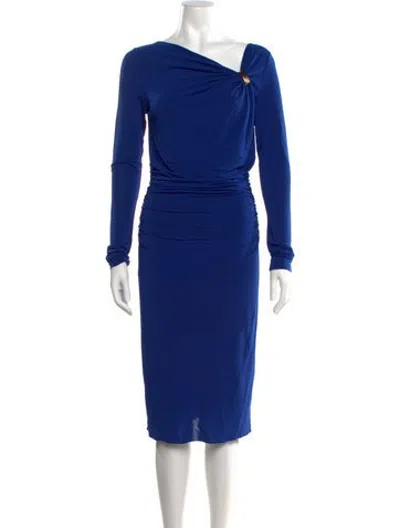 Pre-owned Escada Asymmetrical Midi Length Dress In Blue