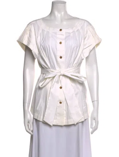Pre-owned Escada Crew Neck Short Sleeve Blouse In Neutrals