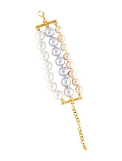 Pre-owned Escada Faux Pearl Multi-strand Bracelet, 8" In Multicolor