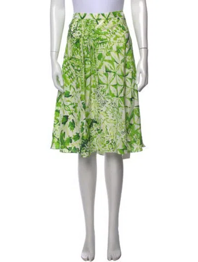 Pre-owned Escada Floral Print Midi Length Skirt In Green/white