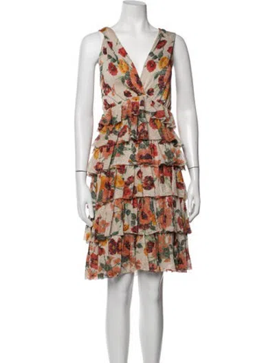 Pre-owned Escada Floral Print Mini Dress In Neutrals