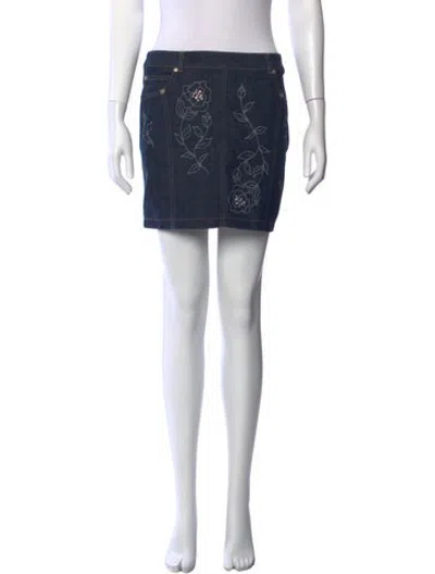 Pre-owned Escada Floral Print Mini Skirt In Blue