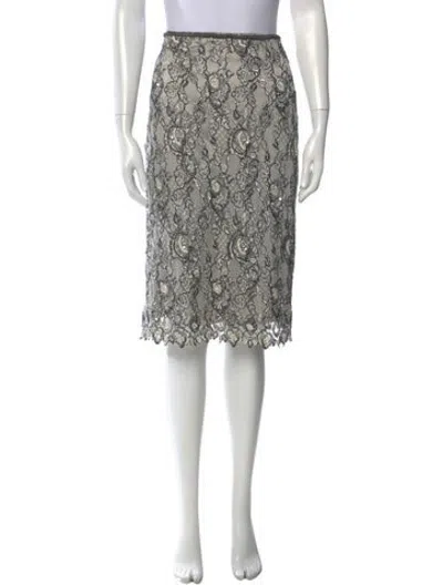 Pre-owned Escada Lace Pattern Midi Length Skirt W/ Tags In Grey