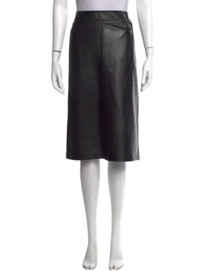 Pre-owned Escada Lamb Leather Midi Length Skirt W/ Tags In Black
