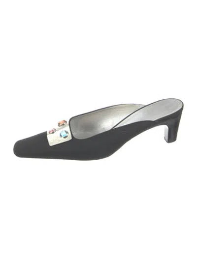 Pre-owned Escada Leather Crystal Embellishments Mules In Black
