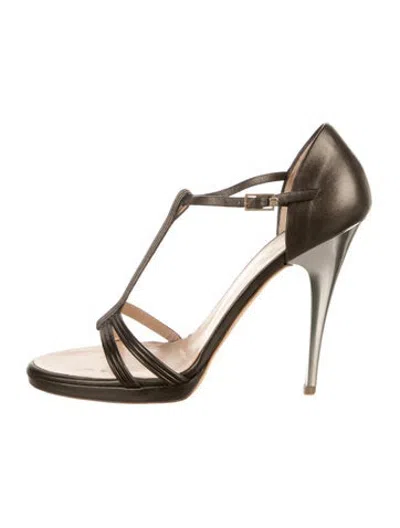 Pre-owned Escada Leather T-strap Sandals In Brown