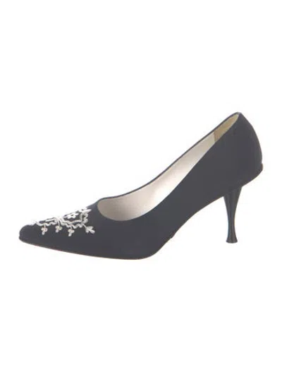 Pre-owned Escada Patterned Embroidered Accent Pumps In Blue