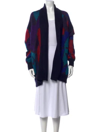 Pre-owned Escada Patterned Open Front Sweater In Blue