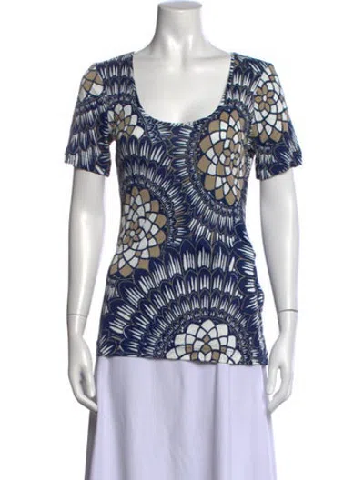 Pre-owned Escada Printed Scoop Neck T-shirt In Blue