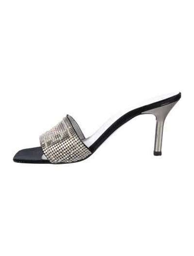 Pre-owned Escada Satin Crystal Embellishments Slides In Black