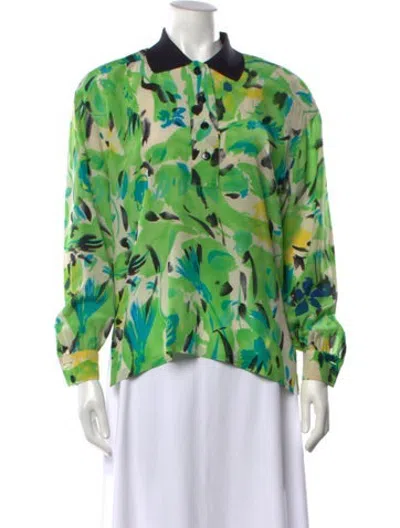 Pre-owned Escada Silk Floral Print Blouse In Green