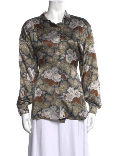 Pre-owned Escada Silk Floral Print Blouse In Neutrals