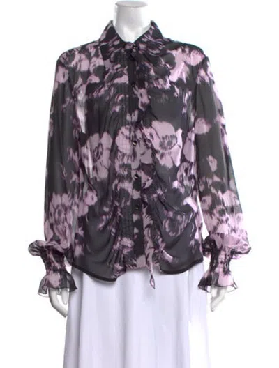 Pre-owned Escada Silk Floral Print Blouse In Purple