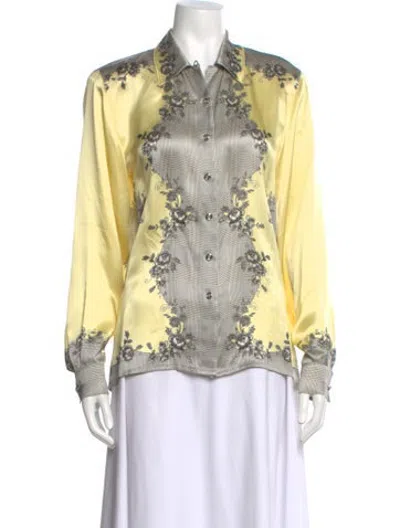 Pre-owned Escada Silk Floral Print Blouse In Yellow